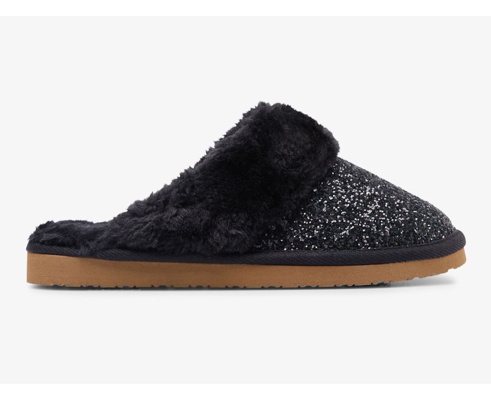 Women Mule Slipper Glitter Black CDLdAcbt