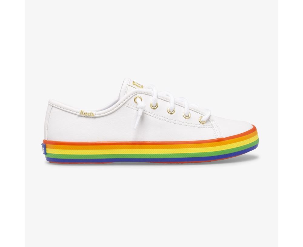 Big Kid Kickstart Leather Slip On Sneaker White/Rainbow DBuiFKHK