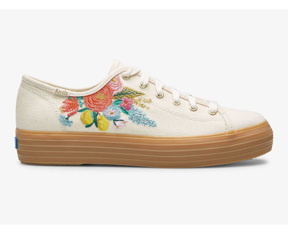 Women Keds x Rifle Paper Co. Triple Kick Embossed Garden Party Sneaker Linen MERPwsDv