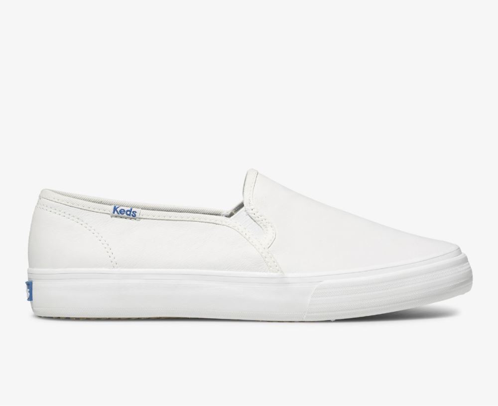 Women Double Decker Leather Slip On Sneaker White OKRCW243