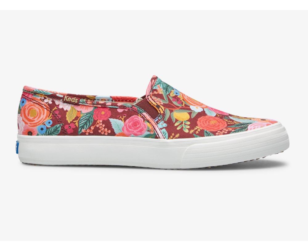 Women Keds x Rifle Paper Co. Double Decker Garden Party Slip On Sneaker Burgundy ambVjtK6