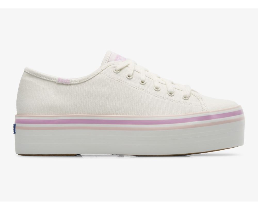 Women Triple Up Canvas Foxing Stripe White Lilac e1WSVAh4