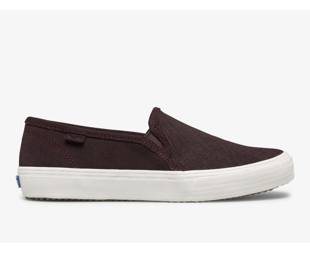 Women Double Decker Suede Slip On Sneaker Burgundy ku3X6Bfp