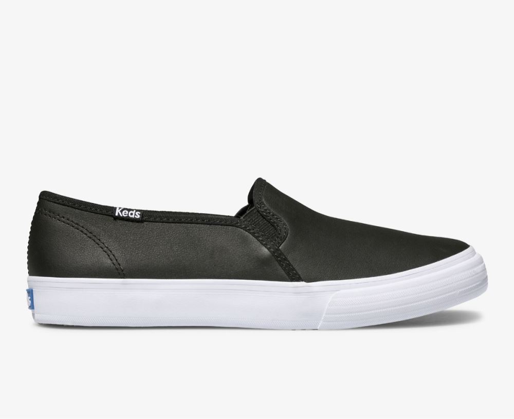 Women Double Decker Leather Slip On Sneaker Black pJEUAIKd