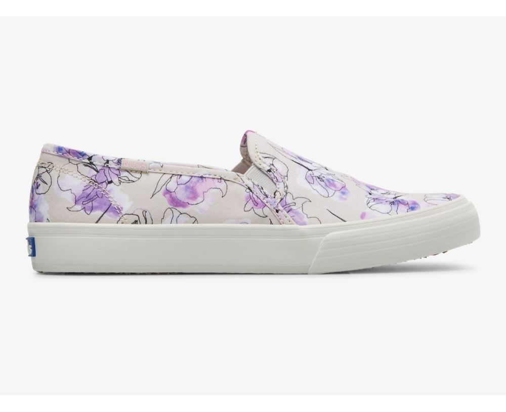 Women Double Decker Canvas Watercolor Floral Print Grey Purple wnYxIETI