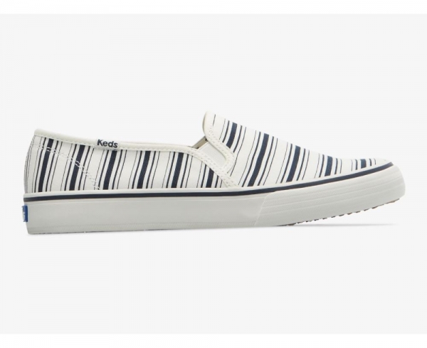 Women Double Decker Canvas Stripe White Navy tx8GOHXl