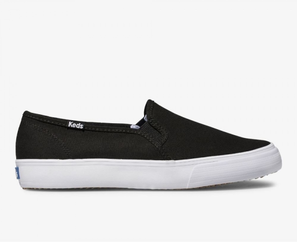 Women Double Decker Canvas Slip On Sneaker Black eHoE5N6H