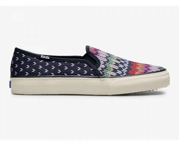 Women Double Decker Fair Isle Canvas Slip On Sneaker Navy Multi WPIrT4ZE