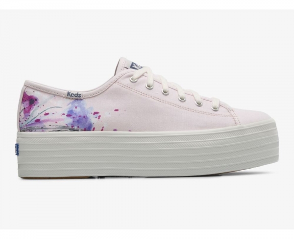 Women Triple Up Canvas Painterly Floral Light Pink STgYNNYX