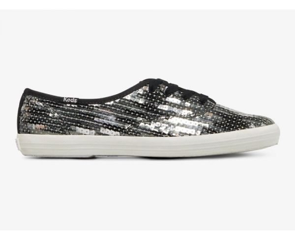 Women Champion Sequins Celebration Sneaker Black Silver EXUx11Qw