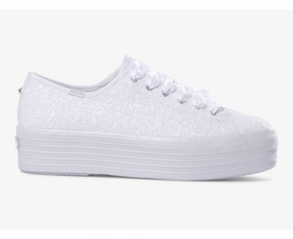 Women Triple Up Sequins Sneaker White B5fzv03S