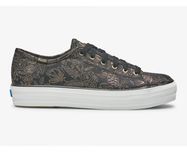 Women Keds x Rifle Paper Co. Triple Kick Colette Jacquard Sneaker Black 8RBD7Lo1